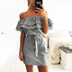 Sexy Slash Striped Ruffle Sleeveless Mini Dresses Women Casual Lace Up Above-knee Dress Summer Ladies Party Club Dress Vestidos