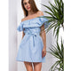 Sexy Slash Striped Ruffle Sleeveless Mini Dresses Women Casual Lace Up Above-knee Dress Summer Ladies Party Club Dress Vestidos