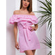 Sexy Slash Striped Ruffle Sleeveless Mini Dresses Women Casual Lace Up Above-knee Dress Summer Ladies Party Club Dress Vestidos