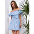 Sexy Slash Striped Ruffle Sleeveless Mini Dresses Women Casual Lace Up Above-knee Dress Summer Ladies Party Club Dress Vestidos