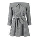 Sexy Striped Lacing Mini Dresses Women Solid Long Sleeve Off Shoulder A-line Dress Ladies Fashion Sweet Party Dress Vestidos New