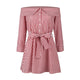 Sexy Striped Lacing Mini Dresses Women Solid Long Sleeve Off Shoulder A-line Dress Ladies Fashion Sweet Party Dress Vestidos New