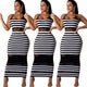 Sexy Striped Mesh Patchwork Long Dresses Women Sleeveless Slim Summer Dress Streetwear Ladies Fashion Sexy Club Tank Dress New