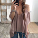 Sexy V-neck Sling Loose Chiffon T-shirt Women Fashion Batwing Sleeve Off Shoulder Irregular Tees Ladies Elegant Simple Tops New
