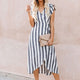 Sexy V-neck Striped Lace Up Midi Dresses Women Casual Short Sleeve Irregular A-line Dress Summer Ladies Fashion Elegant Dress