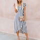 Sexy V-neck Striped Lace Up Midi Dresses Women Casual Short Sleeve Irregular A-line Dress Summer Ladies Fashion Elegant Dress