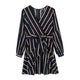 Sexy V-neck Striped Mini Dress Women Casual Long Sleeve Lace-Up A-line Dresses Robe Femme Fashion Elegant Party Dress Vestidos