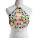 Shiny Gems Sequins Halter Camis Women Sexy Backless Hollow Out Crop Top Gold Chains Camisole Summer Beach Body Chain Party Tops