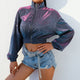 Shiny Metallic Color Turtleneck Jackets Women Long Sleeve Zipper Front Elastic Waist Crop Top Fashion Spring Streetwear Coats