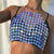Shiny Purple Sequins Tank Tops Women Halter Link Chain Crop Top 2019 Summer Party Top Sexy Backless Hollow Out Patchwork Vest