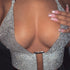 Shiny Silver Glitter Crop Top Women Sexy Deep V Neck Backless Halter Tank Top Party Clubwear Summer Beach Rave Festival Tops