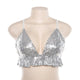 Shiny Silver Sequins Tank Tops Women Sexy Deep V Neck Ruffles Crop Top 2019 Summer Top Music Festival Tops Rave Party Clubwear