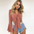 Short Sexy Deep V-neck Lace Up Chiffon Shirts Casual Solid Flare Sleeve Blouses Summer Ladies Fashion Sexy Club Chiffon Tops
