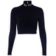 Short Turtleneck Letter Embroidery Slim T-shirt Women Fashion Long Sleeve Wild Bottoming Tops Female Casual Tees High Street New