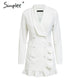 Simplee Elegant ruffle double breasted long women coat vintage Casual white blazer office 2018 Autumn winter slim suit ladies
