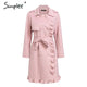 Simplee Elegant wide lapel belt women coat Long ruffled trim wool coat women 2018 Autumn winter chic trench coat