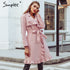 Simplee Elegant wide lapel belt women coat Long ruffled trim wool coat women 2018 Autumn winter chic trench coat