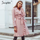 Simplee Elegant wide lapel belt women coat Long ruffled trim wool coat women 2018 Autumn winter chic trench coat