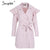 Simplee Ruffle trench coat women outerwear & coats Autumn sash pocket streetwear trench 2017 Casual pink outwear female coat