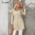 Simplee Ruffle trench coat women outerwear & coats Autumn sash pocket streetwear trench 2017 Casual pink outwear female coat