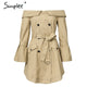 Simplee Sexy off shoulder trench coat women Elegant khaki outerwear coats Double breasted sash casual outwear autumn winter 2018