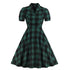 Sisjuly Women Vintage Dresses Summer Elegant New Office Lady Green Plaid Sweet New Female Fashion Preppy Style Retro Dress
