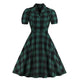 Sisjuly Women Vintage Dresses Summer Elegant New Office Lady Green Plaid Sweet New Female Fashion Preppy Style Retro Dress