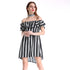 Slash Neck Striped Ruffles Belt A-line Mini Dress Sexy Off Shoulder Loose Dresses Summer Ladies Fashion Elegant Dress Plus Size