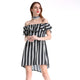 Slash Neck Striped Ruffles Belt A-line Mini Dress Sexy Off Shoulder Loose Dresses Summer Ladies Fashion Elegant Dress Plus Size