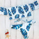 Smocked Ruffles Leaf Bandeau Bikini Strapless Swimsuit Women Lace-up Back Swimwear Sexy Thong Bikini Summer Shirred Bathing Suit