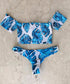 Smocked Ruffles Leaf Bandeau Bikini Strapless Swimsuit Women Lace-up Back Swimwear Sexy Thong Bikini Summer Shirred Bathing Suit