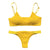 Smocked String Swimsuit Swimwear Spaghetti Strap Backless Padded Shirring Low Waist Solid Color Women Bikini Set