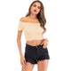 Solid Off Shoulder Elastic Short Tops Women Casual Short Sleeve Simple Wild Slim Summer Tees Ladies Fashion Sexy Club T-shirts