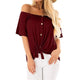 Solid Slash Neck Button Lacing Tops Women Casual Short Sleeve Loose Shirts Summer Ladies Fashion Simple Wild Blouse High Quality