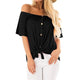 Solid Slash Neck Button Lacing Tops Women Casual Short Sleeve Loose Shirts Summer Ladies Fashion Simple Wild Blouse High Quality