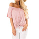 Solid Slash Neck Button Lacing Tops Women Casual Short Sleeve Loose Shirts Summer Ladies Fashion Simple Wild Blouse High Quality
