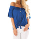 Solid Slash Neck Button Lacing Tops Women Casual Short Sleeve Loose Shirts Summer Ladies Fashion Simple Wild Blouse High Quality