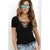 Solid V-neck Hollow Out Summer Tops Women Casual Short Sleeve Lace Up Soft Slim Tees Female Vogue Sexy Simple Wild T-shirts New