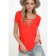 Solid V-neck Hollow Out Summer Tops Women Casual Short Sleeve Lace Up Soft Slim Tees Female Vogue Sexy Simple Wild T-shirts New