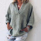 Solid V-neck Loose Shirts Women Casual Long Sleeves Pockets Pullovers Summer Ladies Simple Breathable Blouses Plus Size 5XL New