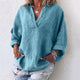 Solid V-neck Loose Shirts Women Casual Long Sleeves Pockets Pullovers Summer Ladies Simple Breathable Blouses Plus Size 5XL New