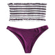 Strapless Bandeau Swimwear Backless Stripe Ruffle Shirring Bathing Suit Low Waist Two-piece Swimsuit Women Bikini Set