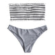 Strapless Bandeau Swimwear Backless Stripe Ruffle Shirring Bathing Suit Low Waist Two-piece Swimsuit Women Bikini Set