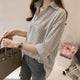 Striped 3/4 Sleeve Loose Shirts Women Casual V-neck Turn-down Collar Wild Pullover Blouses Female Fashion Breathable Shirts New
