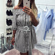 Striped Slash Neck Sashes Mini Dress Casual Half Sleeve Loose Dresses Summer Ladies Fashion Breathable Dress Beach Style New