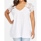 Summer Casual V Neck Lace Patchwork Solid Loose Tops Women Short Sleeve Tops Ladies Women's Blouses Clothing Oversized 2019