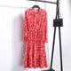 Summer Korean Chiffon Women Dress Elegant Ladies Vintage Long Dress Boho Floral Office Long Sleeve Vestidos Clothing 5LYQ003