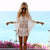 Summer Women Beach Tunic Loose Lace Pareo Sexy Cape Cover Long Sleeve V Neck Mini Short Dress Casual Black White Beach Dress