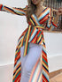 Summer Women Elegant Leisure Asymmetrical Casual Shirt Female Vacation Long Top Colorful Striped Ruffles Dip Hem Blouse