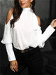 Summer Women Elegant Leisure Office Lady Work Shirt Female Solid White Casual Cold Shoulder Tied Detail Blouse